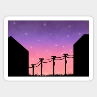 Cloudy skies, power lines, and fireflies Sticker